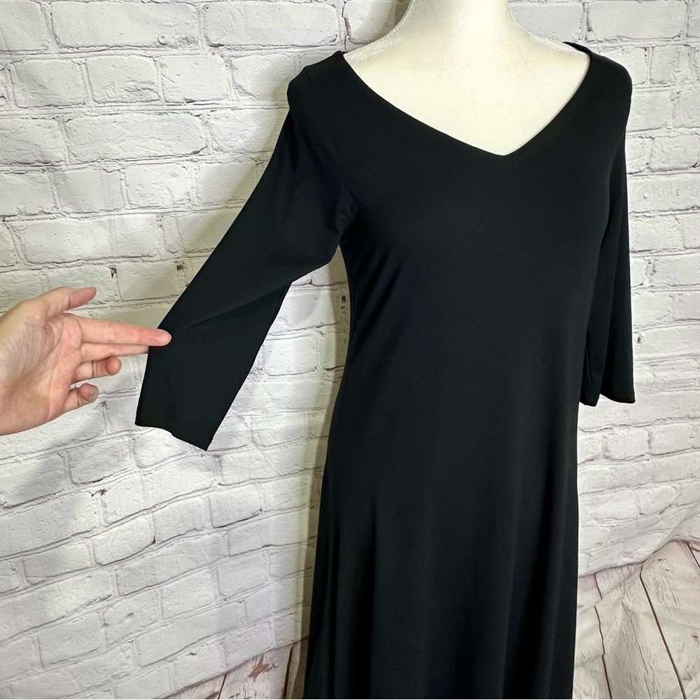 Eileen Fisher black 3/4 sleeve viscose dress - Picture 2 of 8